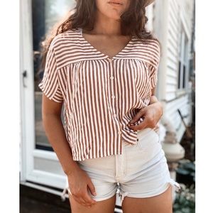 Madewell Stripes Button Down Short Sleeve Top